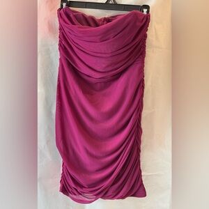 Elegant Fuchsia Ruched Strapless Dress. NWOT. Size Large